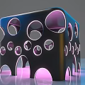Modern Decorative Cube Structure With Multiple Circular Arched Holes And Purple Lighting 3d model