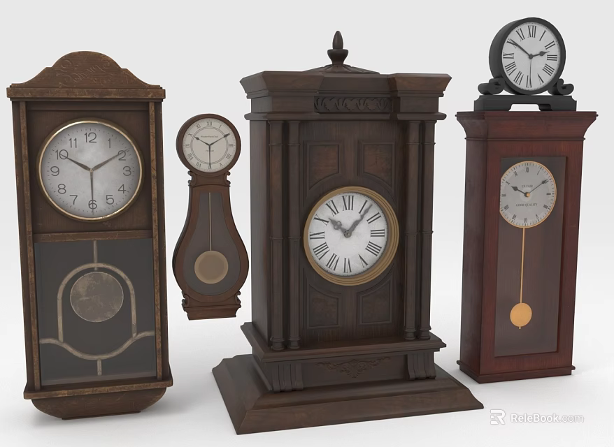 Vintage Clocks With Wooden Frames Featuring Tall Case Mantel And Table Designs 3d model 