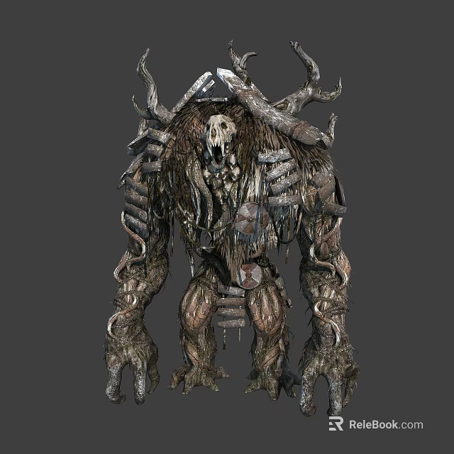Fearsome Role Playing Monster Creature with Skull Head Multiple Horns and Bone Vines Covered Body 3d model 