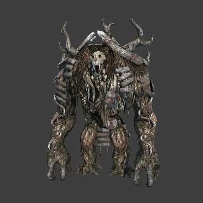 Fearsome Role Playing Monster Creature with Skull Head Multiple Horns and Bone Vines Covered Body 3d model