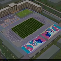 Modern Outdoor Sports Complex With Football Pitch Running Track And Vibrant Painted Public Activity Zones