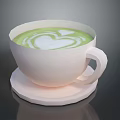 Creamy Matcha Latte In White Ceramic Cup With Heart Shaped Foam On Coaster