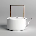 White Ceramic Teapot With Minimalist Design Brass Handle And Smooth Surface 3d model