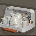 Kitchen Cabinet With Dish Storage Organizer Transparent Lid Drainage Tray And Bowls Plates