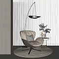 Comfortable Modern Accent Chair With Plaid Cushion Side Table Plants Floor Lamp And Blinds Background