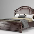 Classic Dark Brown Wooden Double Bed with Ornate Headboard and Comfortable Bedding