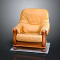 Classic Yellow Leather Single Sofa With Wooden Arms And Legs On Square Base