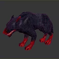 Fantasy Creature With Dark Blue Fur Red Ears Red Paws Sharp Fangs And Aggressive Stance