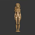 Golden Female Statue With Long Hair Standing On Polished Base Surface