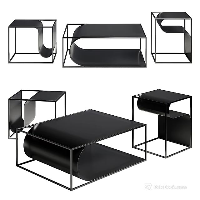 Modern Coffee Table Design With Black Surface And Metal Frame Structure 3d model
