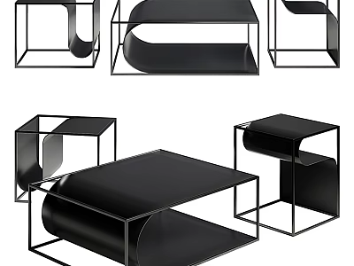 Modern Coffee Table Design With Black Surface And Metal Frame Structure 3d model