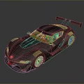 Sleek Black Modern Sports Car With Rear Spoiler Aerodynamic Body And Orange Accents