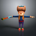 Cartoon Character Figure With Brown Hat Blue Shirt Purple Pants Red Shoes And Colorful Horn