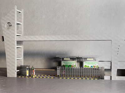 Modern Industrial Entrance Gate With Metal Security Barrier And Access Control System 3d model