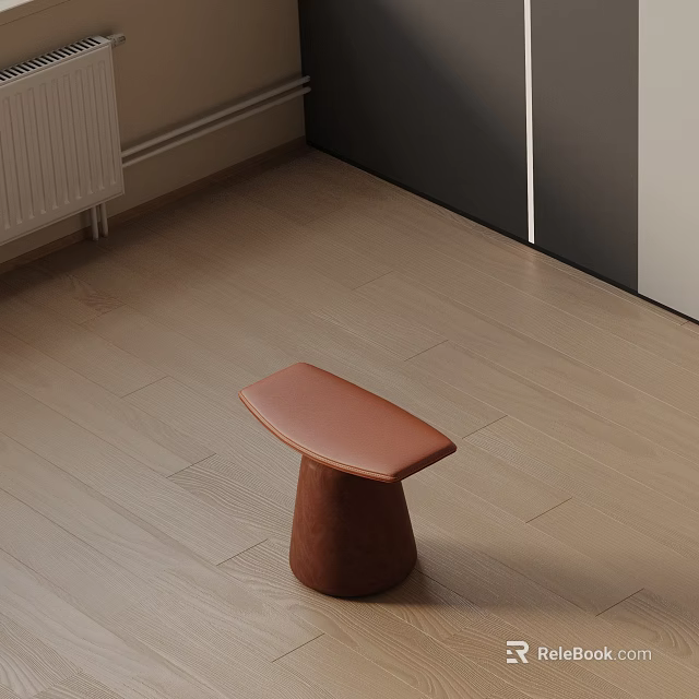 Modern Brown Leather Top Side Table With Organic Shaped Wooden Base In Interior 3d model 
