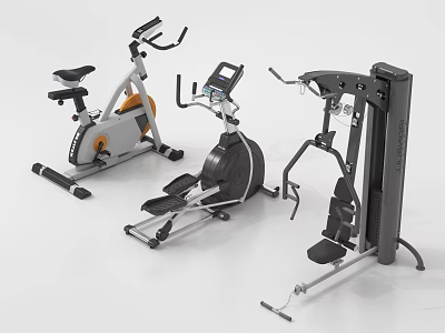 Home Gym Fitness Equipment With Stationary Bike Elliptical Trainer And Multi functional Machine 3d model