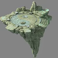 Mystical Floating Island Platform With Yin Yang Symbol Stone Structures And Glowing Lines