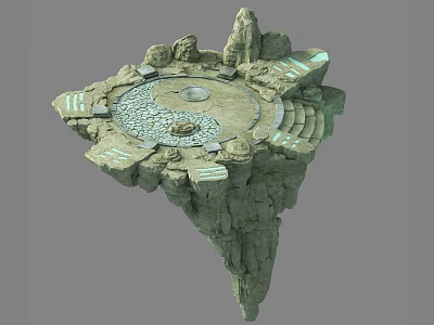 Mystical Floating Island Platform With Yin Yang Symbol Stone Structures And Glowing Lines 3d model