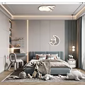 Cozy Kids Room Interior With Moon Wall Decor Rabbit Ceiling Light And Plush Toys