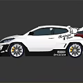 White Modified Race Car With Sporty Exterior Rear Spoiler And Decals