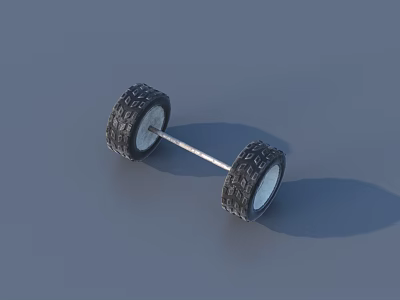 Toy Tire Axle Model With Textured Rubber Wheels On Gray Surface 3d model