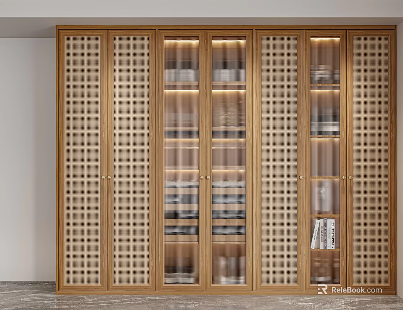 Modern Wooden Entryway Cabinet Sideboard With Glass Doors And Storage 3d model 