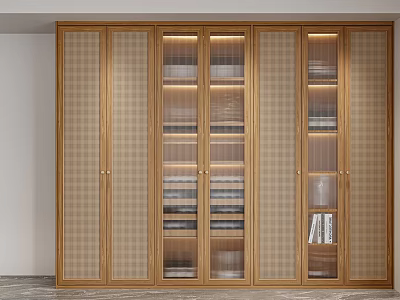 Modern Wooden Entryway Cabinet Sideboard With Glass Doors And Storage 3d model