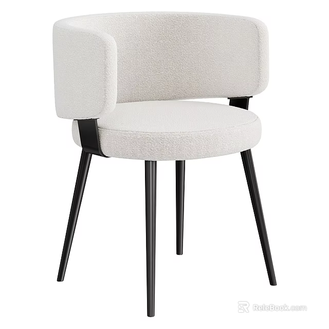 Modern Beige Fabric Accent Chair With Curved Armrest And Black Metal Legs 3d model 