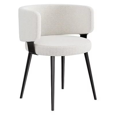 Modern Beige Fabric Accent Chair With Curved Armrest And Black Metal Legs 3d model