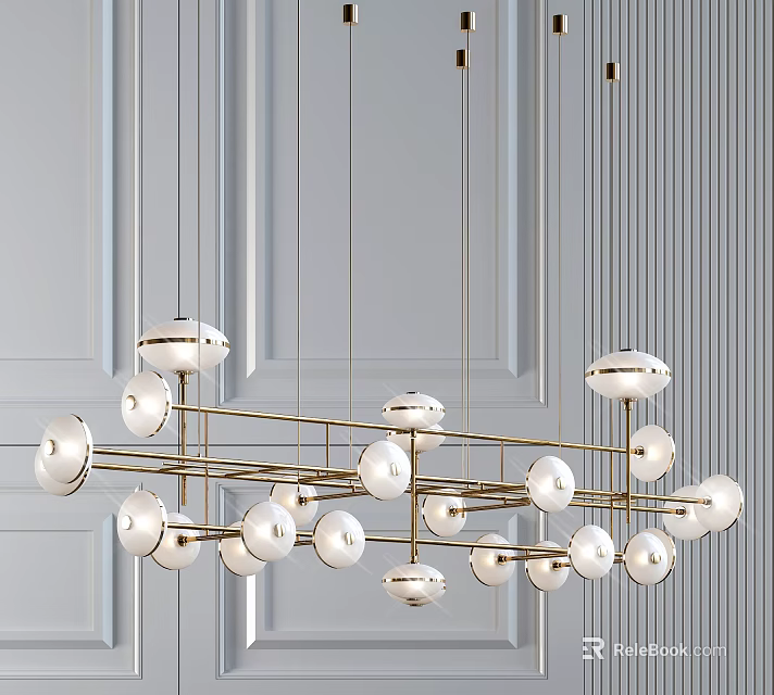 Modern Chandelier With Spherical Glass Shades And Gold Metal Frame In Elegant Interior 3d model 