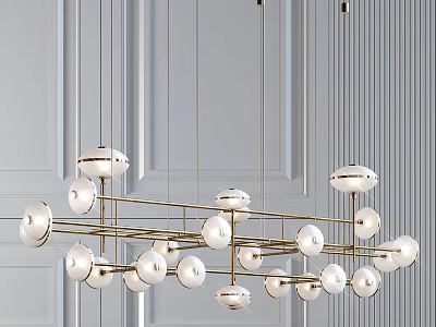 Modern Chandelier With Spherical Glass Shades And Gold Metal Frame In Elegant Interior 3d model