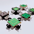 Colorful Recreation Game Tables With Green Brown Surfaces And Surrounding Chairs