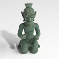 Ancient Green Landscape Sculpture Depicting Kneeling Figure With Crested Head Large Ears And Clasped Hands