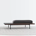 Minimalist Wooden Sofa Bench With Black Cushion On Light Patterned Floor 3d model