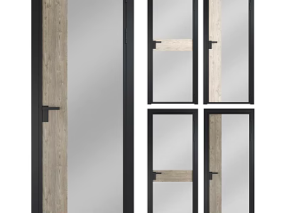 Four Modern Hinged Doors with Glass and Wood Panels Black Frame Design 3d model