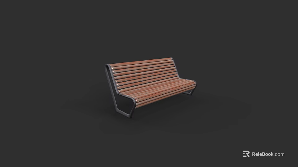 Modern Public Bench With Wooden Slats And Metal Frame For Outdoor Use 3d model 