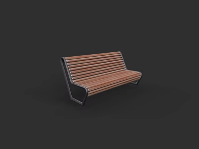 Modern Public Bench With Wooden Slats And Metal Frame For Outdoor Use 3d model