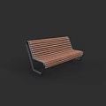 Modern Public Bench With Wooden Slats And Metal Frame For Outdoor Use