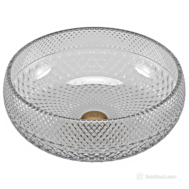Transparent Glass Vessel Sink With Diamond Cut Texture And Golden Base 3d model 
