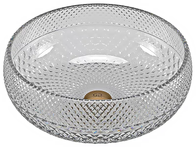 Transparent Glass Vessel Sink With Diamond Cut Texture And Golden Base 3d model