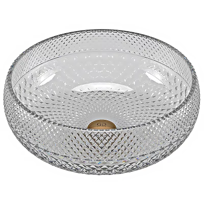 Transparent Glass Vessel Sink With Diamond Cut Texture And Golden Base 3d model