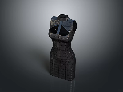 Black Fitted Sleeveless Dress With Textured Pattern For Women's Fashion 3d model