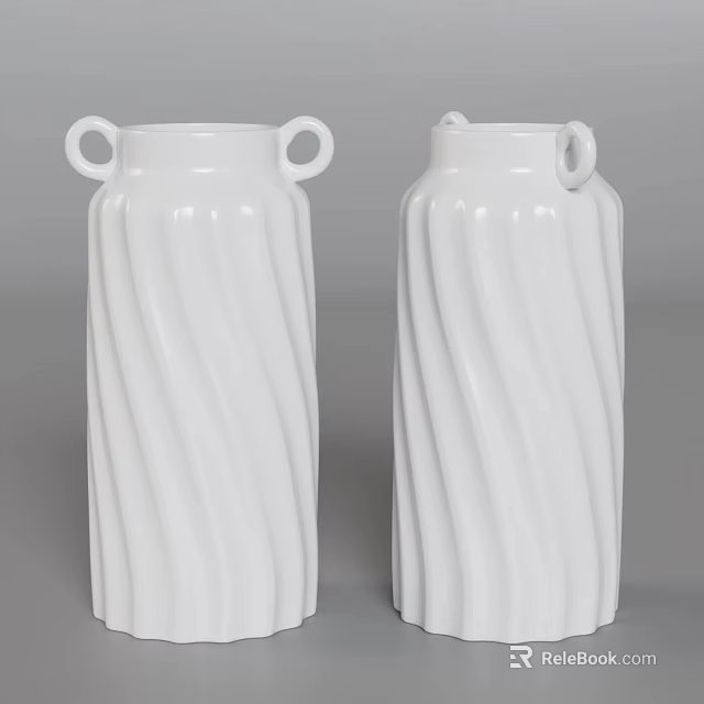 Elegant White Ceramic Tea Set With Twisted Pattern And Double Handles For Home Decor 3d model