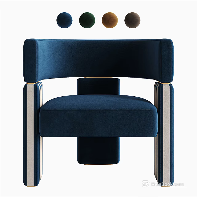 Modern Navy Blue Velvet Single Sofa With Metallic Armrests And Comfortable Design 3d model