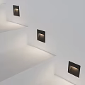 Modern White Staircase With Recessed Black Square Lights Illuminating Steps 3d model