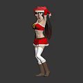 Anime Character In Red Christmas Outfit With Green Bow Santa Hat White Stockings Brown Boots