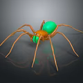 Colorful Spider With Green Body And Orange Legs On Black Background With Reflection