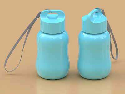 Light Blue Portable Water Bottles With Gray Lanyard For Daily Use 3d model