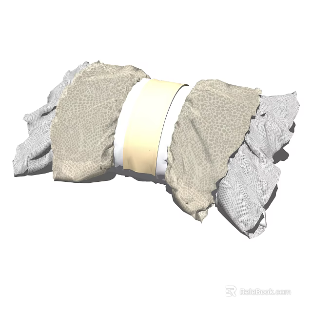 Soft Textured Decorative Pillow With Gray Beige Layers And Ruffled Edges For Home 3d model 