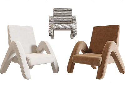 Modern Upholstered Leisure Chairs with Unique Armrests and Various Color Tones 3d model